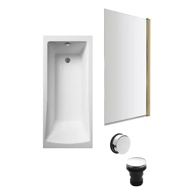 Square Single Ended Bath, Brushed Brass Screen and Chrome Waste - x 700mm