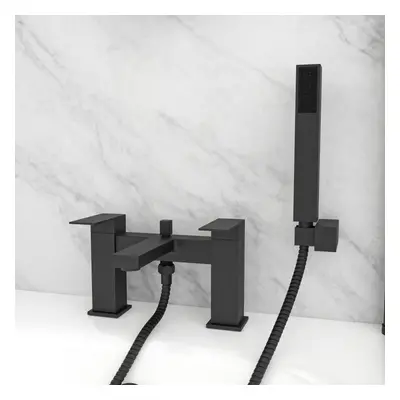 Nes Home Modern Deck Mounted Matte Black Bath Shower Mixer & Shower Handset