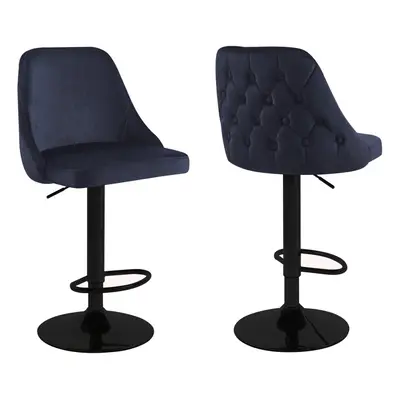 (Set of stools, Black+Black Base) 1/2x Breakfast Velvet Bar Stools Swivel Gas Lift Rest Chair Ki