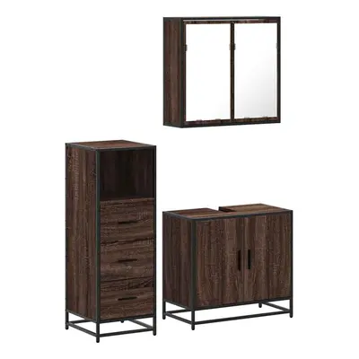 (brown oak) vidaXL Piece Bathroom Furniture Set Black Engineered Wood bathroom cabinet