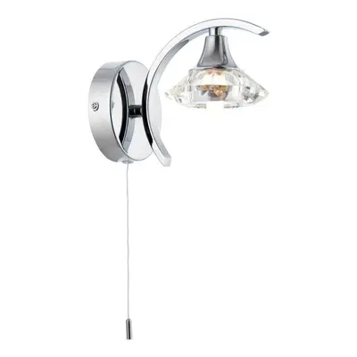 Dimmable LED Wall Light Curved Chrome Large Crystal Shade Lamp Lighting Fitting