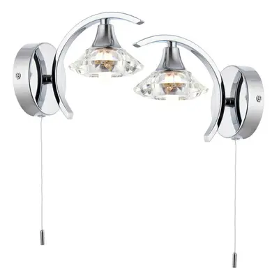 2 PACK Dimmable LED Wall Light Curved Chrome Large Crystal Shade Lamp Fitting