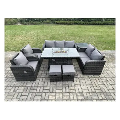 Fimous Seater Outdoor Rattan Garden Furniture Set Propane Gas Fire Pit Table and Sofa Chair set 