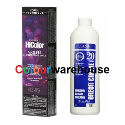 (H18, Dev (Vol. 20) 16oz) L'Oreal HiColor H18 Deep Violet, Violets For Dark Hair Only