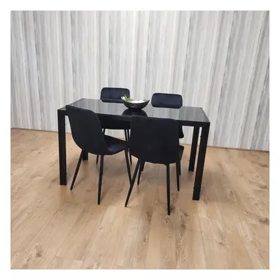 Dining Table and Chairs Black Glass Velvet Chairs Dining Room Furniture