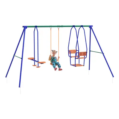 Outsunny in Metal Kids Swing Set with Swing, Glider, Rocking Chair