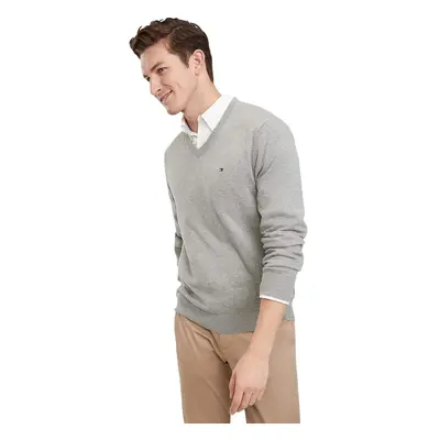 Tommy Hilfiger Men's Cotton V Neck Sweater Grey