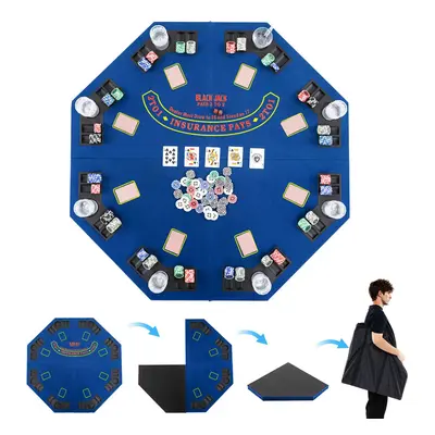 120cm 8-Player Foldable Poker Table Top w/Carrying Bag&Cup Holders-Blue