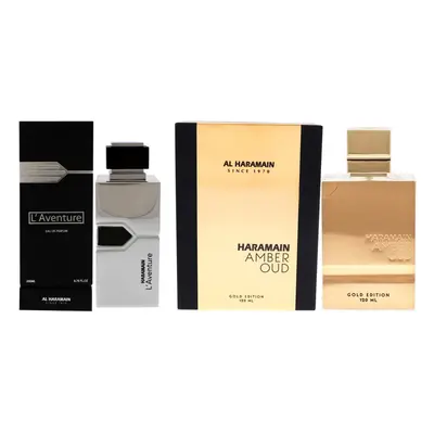 Amber Oud and LAventure Kit by Al Haramain for Men - Pc Kit 6.76 oz EDP Spray, oz EDP Spray (Gol