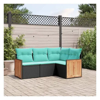 vidaXL Piece Patio Sofa Set with Cushions Black Poly Rattan