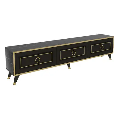 (Black - Marble Effect - Gold Band) Romens cm Wide TV Stand