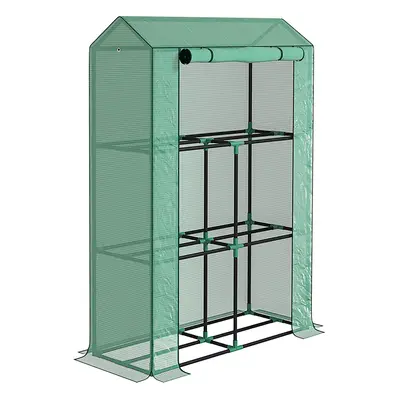 Outsunny Tier Mini Greenhouse with PE Cover, Roll-Up Door, Green