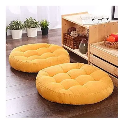 Set of Japanese Cotton Seat Cushion Thick Round Tatami for Yoga, Balcony (Yellow, 42x42x5cm)