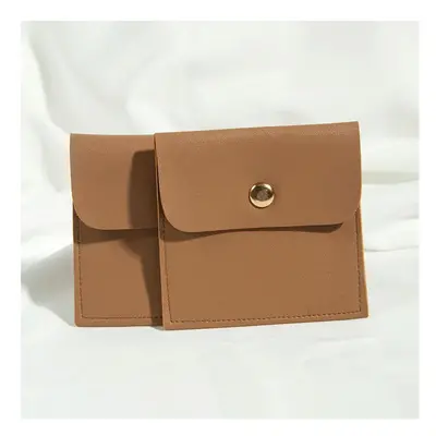 (Coffee, 100pcs 8x8cm) 10/50/100Pcs PU Leather Snap Button 8x8cm Bag Storage Pouch for Ring Earr