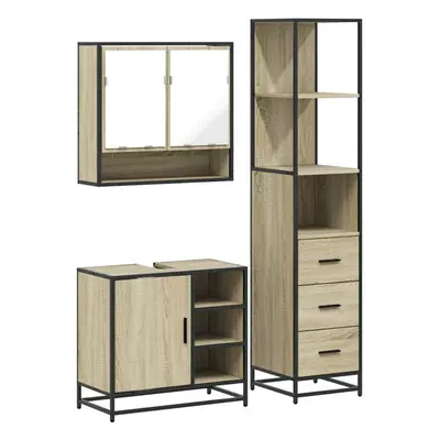 (sonoma oak) vidaXL Piece Bathroom Furniture Set Black Engineered Wood bathroom cabinet