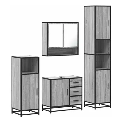 (grey sonoma) vidaXL 4ÃÂ Piece Bathroom Furniture SetÃÂ Smoked Oak Engineered Wood