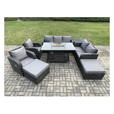 Fimous Seater Outdoor Rattan Garden Furniture Set Propane Gas Fire Pit Table and Sofa Chair set 