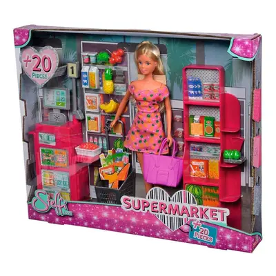 Simba Steffi Love Supermarket Toy Doll in Supermarket with Cashier Shopping Bag and Many Foods c