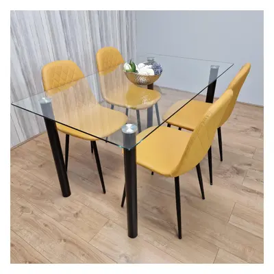 Glass Dining Table with Mustard Chairs Dining Room Dining Table set for