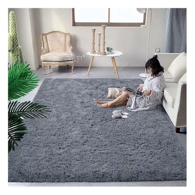 (120x170 cm- Area Carpet/Rug) Living Room Rugs Fluffy Shaggy Soft Grey Carpet UK