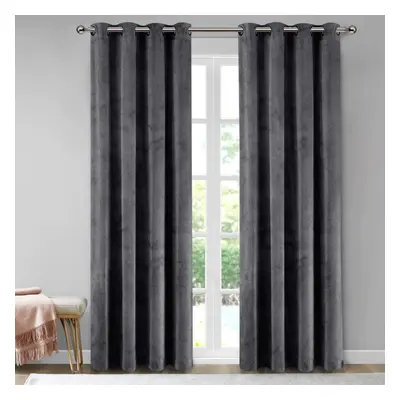 (Grey , 90" x 90" (228 x 228)cm) Velvet Curtain Pair Thermal Insulated Curtains with Tie Backs