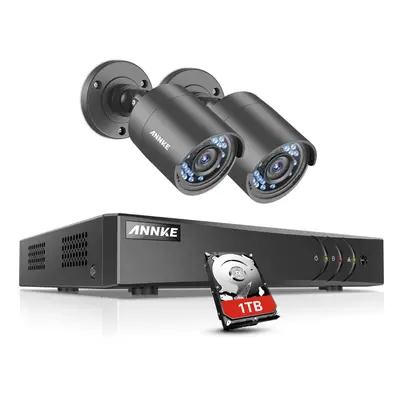 ANNKE 4CH HD-TVI 1080P Lite DVR Video Security System w/ 2x 1.0MP Indoor/Outdoor Weatherproof Bu