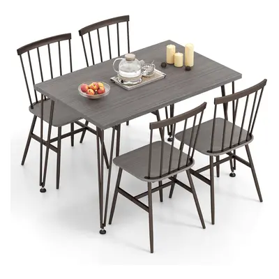 5-Pcs Dining Table Set Rectangular Kitchen Table & Chairs-Grey