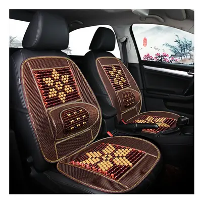 (Yellow & Brown) Car Summer Massage Cool Cushion Seat Cover Breathable Wooden Beads Monolithic B