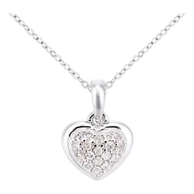 Jewelco London 9ct White Gold Round 10pts Diamond Heart Pendant Necklace inch 46cm - PP0AXL5923W