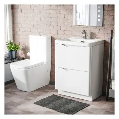 Nes Home White Freestanding Vanity Basin & Square Toilet