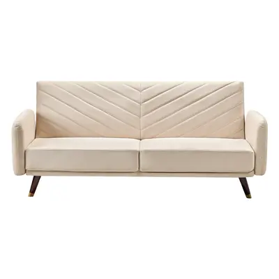 Velvet Fabric Sofa Bed Beige SENJA