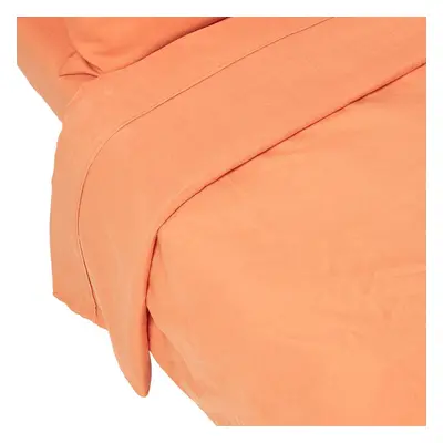 (Single, Orange) Luxury Soft Linen Flat Sheet Plain Textured 100% Cotton Blend