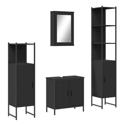 vidaXL Bathroom Furniture Set Piece Mirror Cabinet Black Engineered Wood