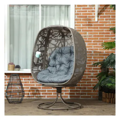 Outsunny Foldable Egg Chair with Cushions, Indoor Outdoor Swivel Lounger, Grey