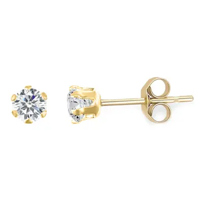 Jewelco London 9ct Yellow Gold White Round Brilliant Cubic Zirconia Claw Solitaire Stud Earrings