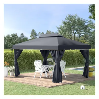 Outsunny 3x4m 2-Tier Gazebo Aluminium Garden Marquee Party Tent Black