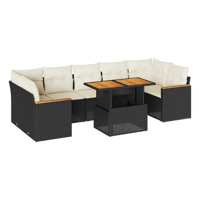 (black and cream) vidaXL Piece Garden Sofa Set with Cushions Black Poly Rattan Acacia