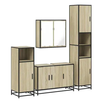 (sonoma oak) vidaXL 4ÃÂ Piece Bathroom Furniture SetÃÂ Brown Oak Engineered Wood