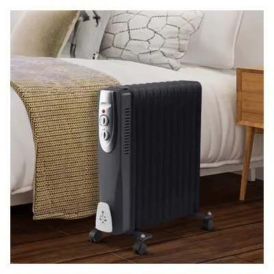 (Black, 11) Oil Filled Radiator Electric Heaters Black White Portable Setting Thermostat