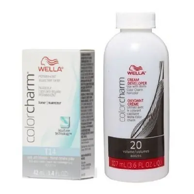 (T14 & Dev (Vol. 20) 3.6oz) Wella Color Charm T14 Pale Ash Blonde Permanent Liquid Hair Toner