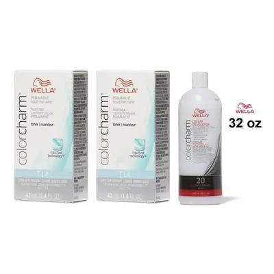 (T14 + T14 + Developer (Vol.20) 32oz) Wella Permanent Hair Colour T14 Pale Ash Blonde