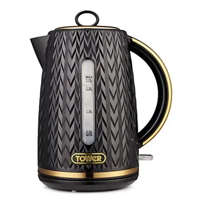 Tower T10052BLK Empire 1.7 Litre Kettle with Rapid Boil, Removable Filter, 3000W, Black with Bra