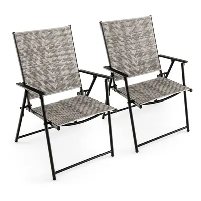 Set of Patio Folding Chairs Outdoor Wicker Dining Chairs with Armrests