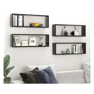 vidaXL 4x Wall Cube Shelves Black Chipboard Storage Hanging Floating Shelf