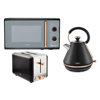 Tower Cavaletto Black/Rose Gold Pyramid Kettle Slice Toaster & Microwave Set