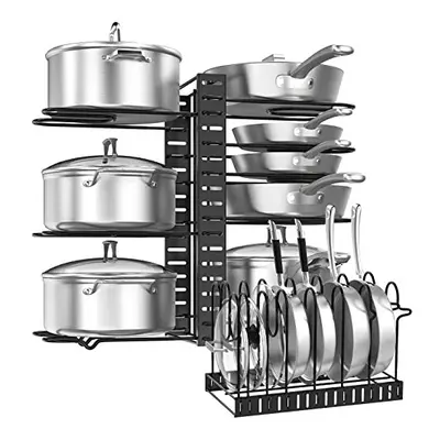 Pan Organiser for Kitchen Cupboard, Pot and Pan Stand Rack with Adjustable Non-slip Dividers, Sa