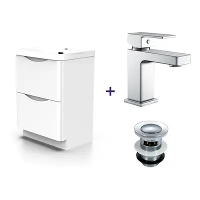 Nes Home 600mm White Basin Vanity Unit with Chrome Tap & Waste