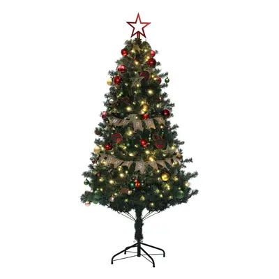 HOMCOM 6ft Artificial Christmas Tree with LED Lights and Red Decorations