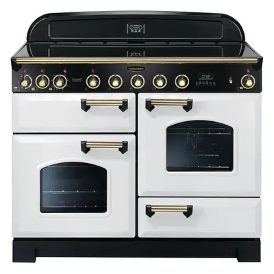 Rangemaster CDL110EIWH/B Classic Deluxe White with Brass Trim 110cm Induction Range Cooker - A R