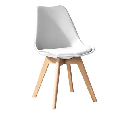 (White ) MOF Tulip Style Dining Chair with Comfortable Pad Seat & Solid Beech Wooden Legs for Di